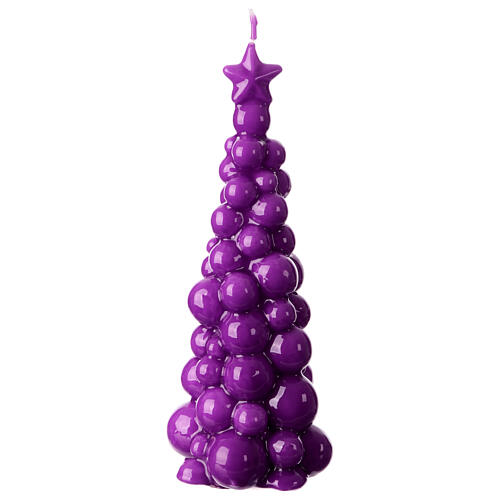 Vela de Navidad en forma de árbol de 20 cm en color violeta con acabado de cera lacada 1
