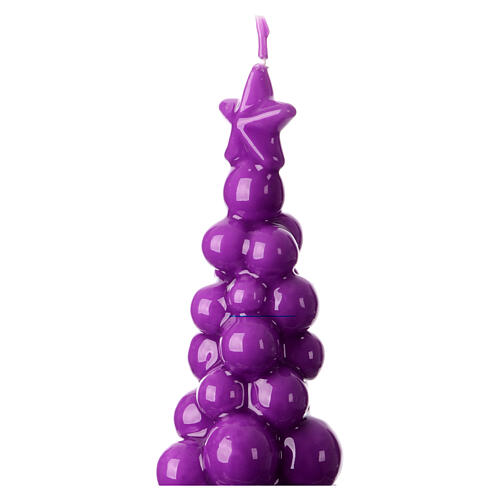 Vela de Navidad en forma de árbol de 20 cm en color violeta con acabado de cera lacada 2