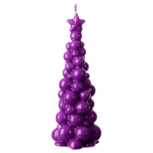 Vela de Navidad en forma de árbol de 20 cm en color violeta con acabado de cera lacada 3