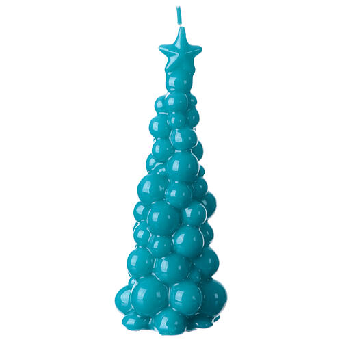 Vela de Navidad en forma de árbol de 20 cm en color turquesa con acabado de cera lacada 3