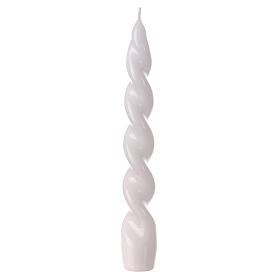 Lacquered Baroque candle, white wax, 8 in
