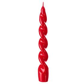 Red lacquered candle, Baroque design, 8 in