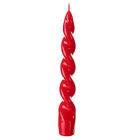 Red lacquered candle, Baroque design, 8 in