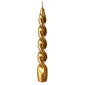 Lacquered twisted candle, gold finish, 8 in