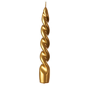 Lacquered twisted candle, gold finish, 8 in