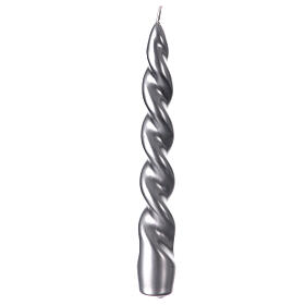 Silver lacquered twisted candle, 8 in
