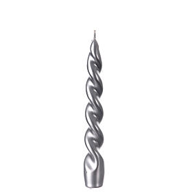 Silver lacquered twisted candle, 8 in