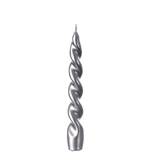 Silver lacquered twisted candle, 8 in 2