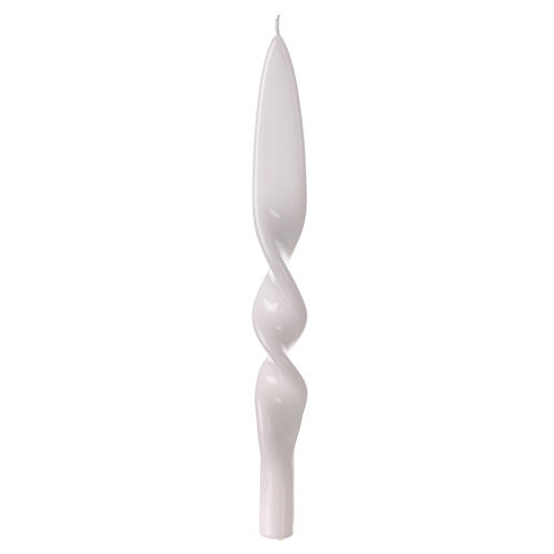 White lacquered candle, twisted design, 11 in 1