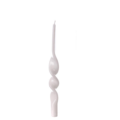 White lacquered candle, twisted design, 11 in 2