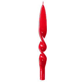 Christmas lacquered candle, twisted design, red finish, 11 in