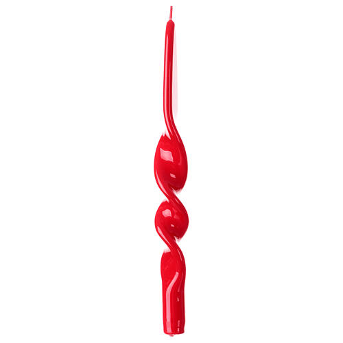 Christmas lacquered candle, twisted design, red finish, 11 in 2