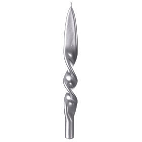 Lacquered candle, silver twisted finish, 11 in