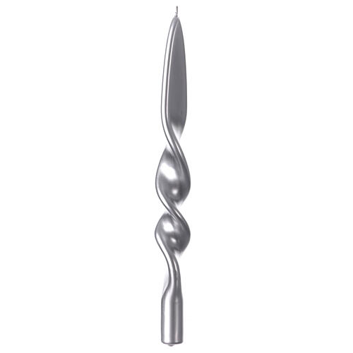 Candela Natale laccata argento torciglione 28 cm 2