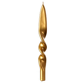 Golden lacquered Christmas candle, twisted design, 11 in