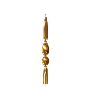 Golden lacquered Christmas candle, twisted design, 11 in