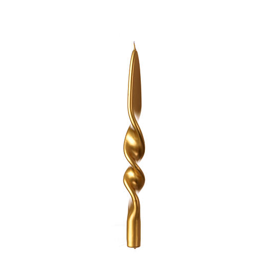 Golden lacquered Christmas candle, twisted design, 11 in 2
