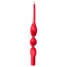 Matte red wax Christmas twisted taper candle 28 cm