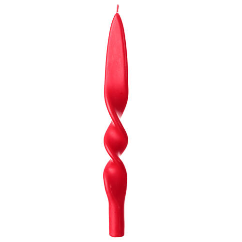 Matte red wax Christmas twisted taper candle 28 cm 1