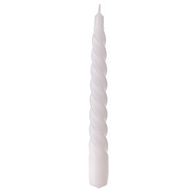 Matt white candle, twisted design, h 8 in