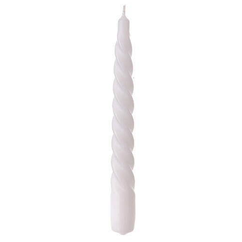 Matt white candle, twisted design, h 8 in 1