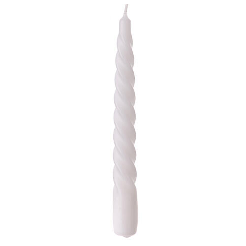 Matt white candle, twisted design, h 8 in 2