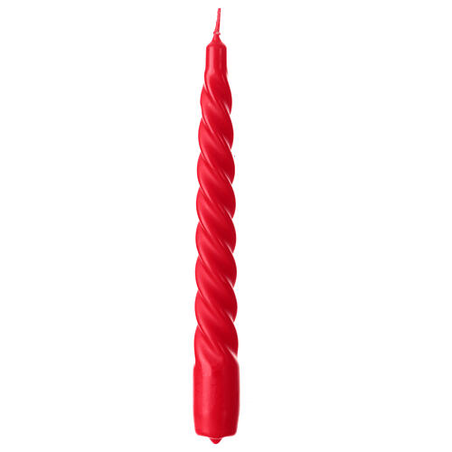 Matt red candle, twisted design, h 8 in 1