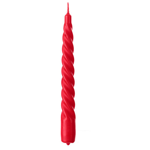 Matt red candle, twisted design, h 8 in 2
