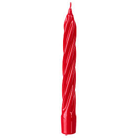 Swedish twisted candle, polished red wax, 8 in