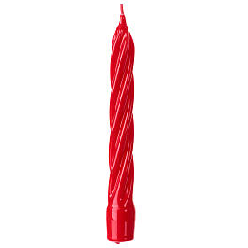 Swedish twisted candle, polished red wax, 8 in