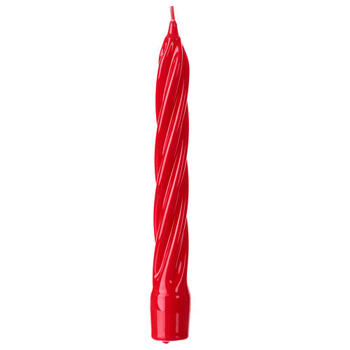 Swedish twisted candle, polished red wax, 8 in 2