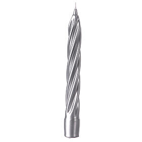 Swedish twisted candle, silver lacquer, 8 in