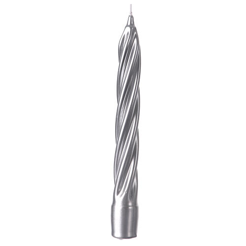 Swedish twisted candle, silver lacquer, 8 in 2