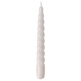 White twisted candle, lacquered finish, 8 in