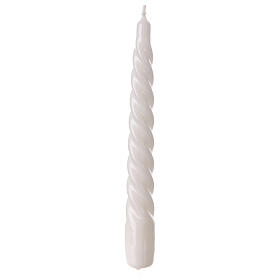 White twisted candle, lacquered finish, 8 in