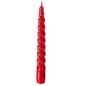 Red twisted candle, lacquered finish, 8 in