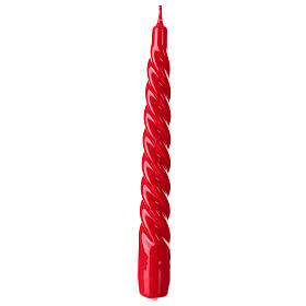 Red twisted candle, lacquered finish, 8 in