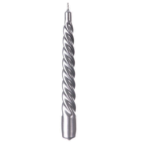 Candela laccata argento torciglione natalizio 20 cm 1