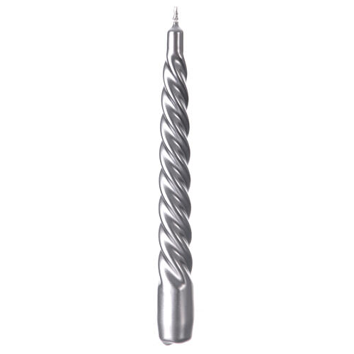 Candela laccata argento torciglione natalizio 20 cm 2