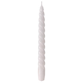 Glossy twisted white candle 25 cm