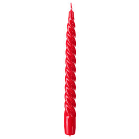 Glossy twisted red Christmas candle 25 cm