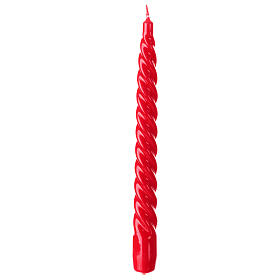 Glossy twisted red Christmas candle 25 cm
