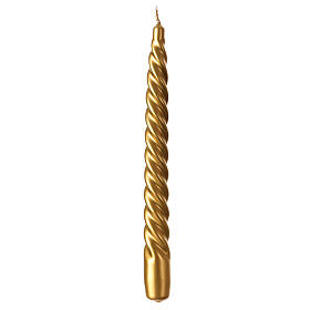 Glossy twisted gold Christmas candle 25 cm