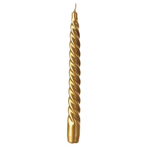 Glossy twisted gold Christmas candle 25 cm 1