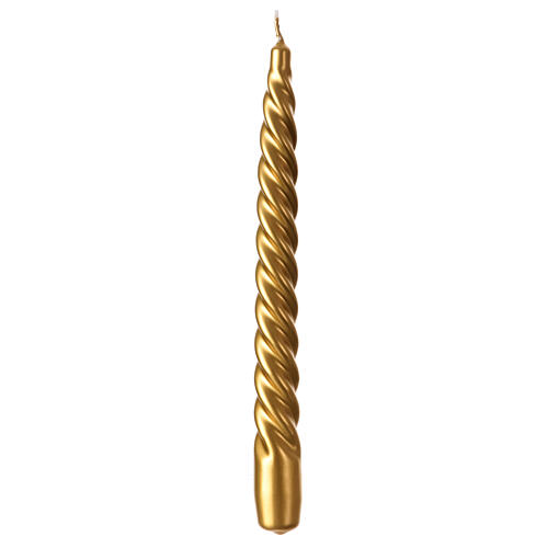 Glossy twisted gold Christmas candle 25 cm 2