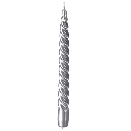 Twisted polished silver candle of 10 in 1