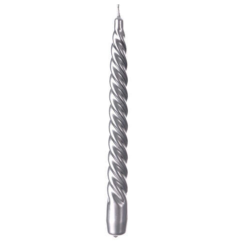 Glossy twisted silver Christmas candle 25 cm 1