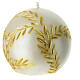 Spherical Christmas candle, pearly background with golden carving, diam. 6 in s2
