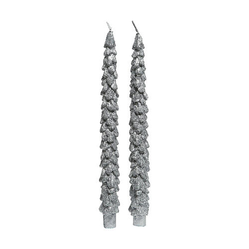 Set 2 candele albero argento glitterate 2 cm 2