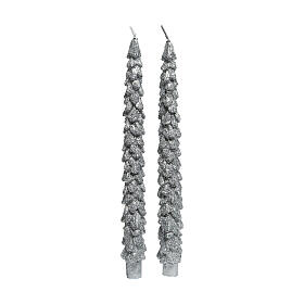 Set of 2 silver glitter tree candles 2 cm